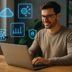 Australian professional using digital tools like AI, cloud, and automation on a laptop in 2025