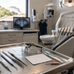 Modern Australian dental clinic with instruments prepared for a routine check-up.