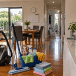 Professional house cleaning equipment in a modern Australian home, illustrating the time-saving benefits of professional cleaning services versus DIY cleaning.